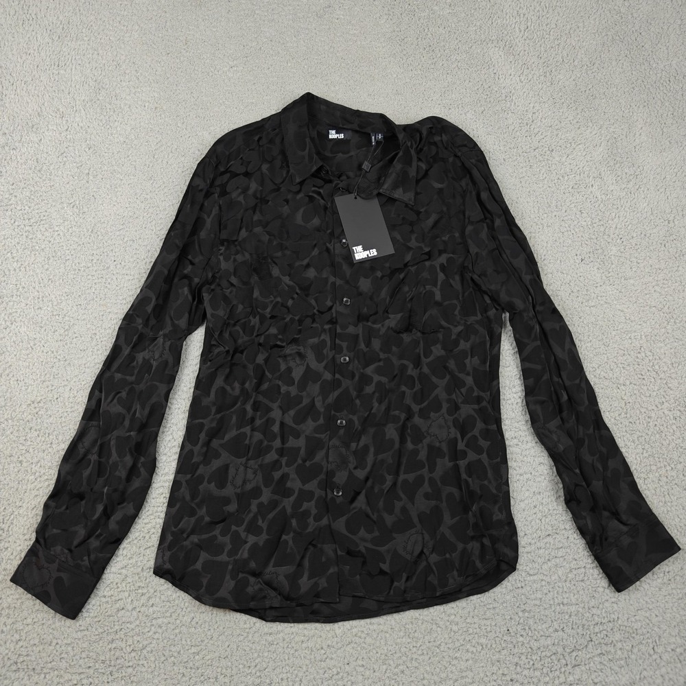The Kooples Mens Shirt Small Long Sleeve Button Up Heart Jacquard Black New